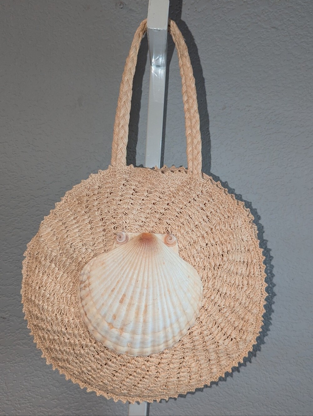 VTG 60s Round Woven Straw Beach Bag Made in Japan Shell - Picture 2 of 10